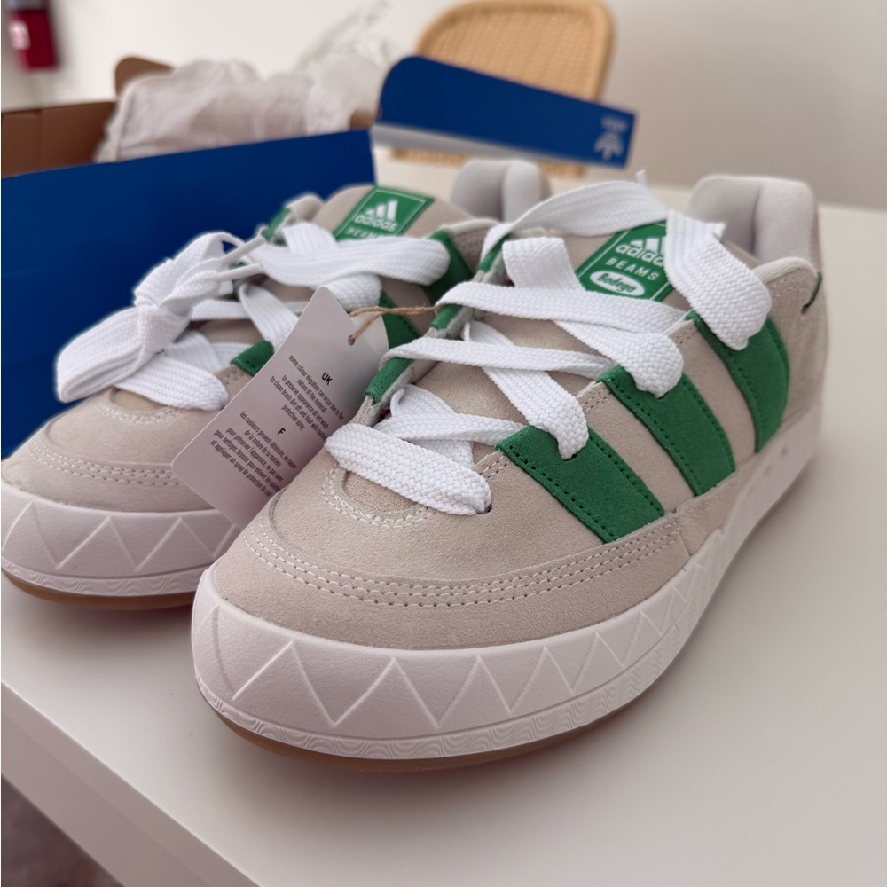 adidas Beige and Green Low-Top Sneakers - Picture 3 of 5